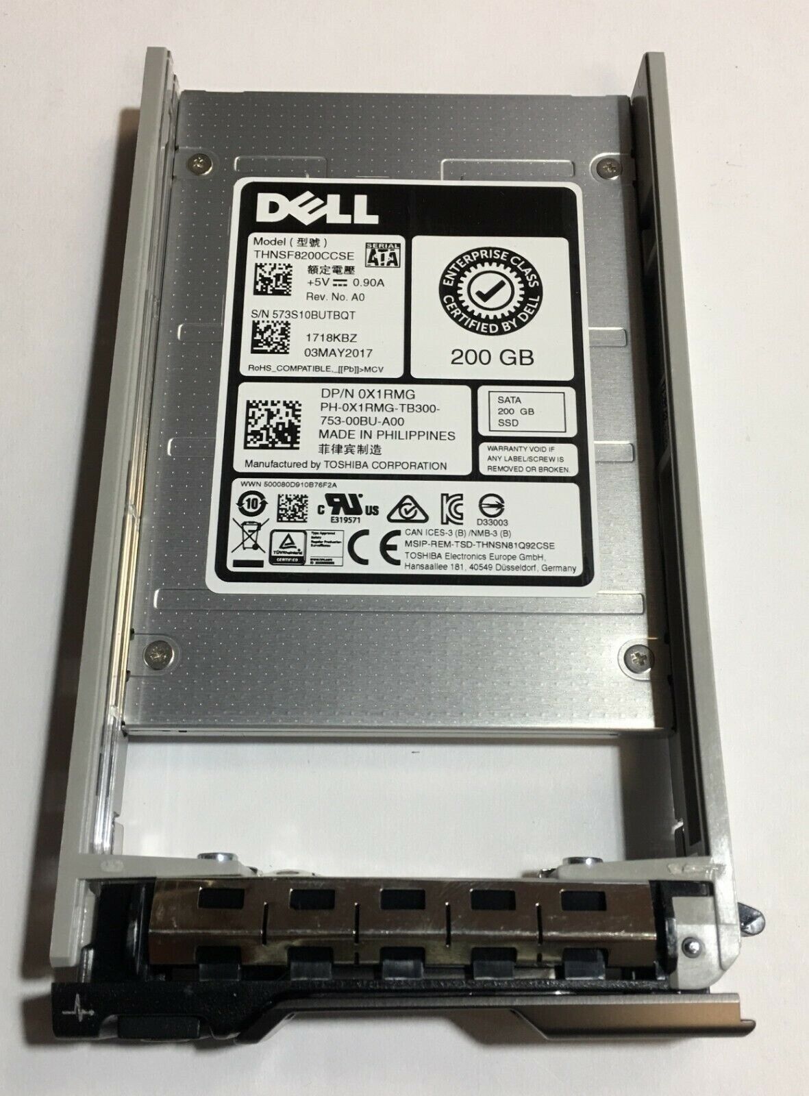 Dell 200GB 6Gbps SATA SSD Toshiba Model: THNSF8200CCSE DP/N: X1RMG *U-100 Hours*