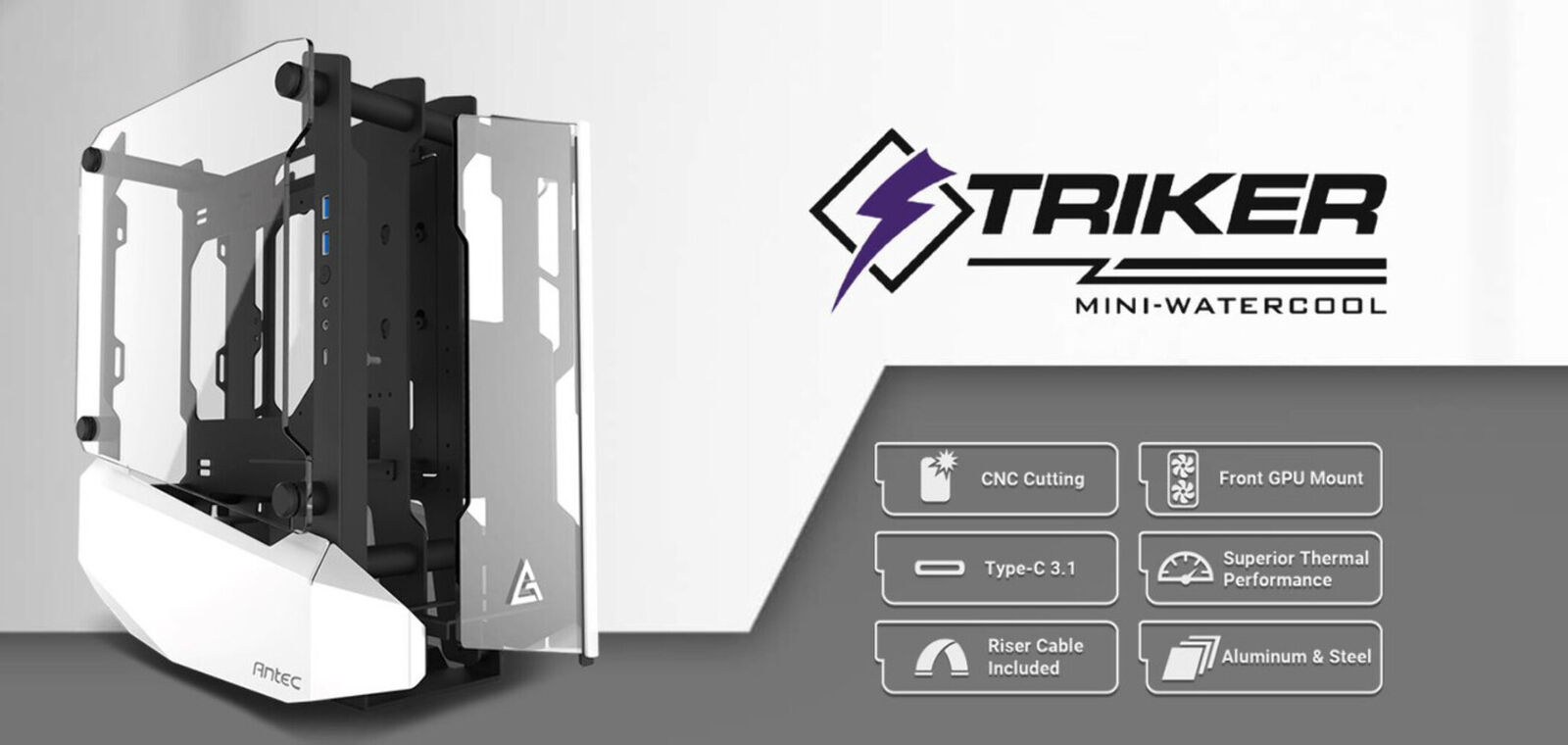 Antec STRIKER Open Frame Mini-ITX Aluminium and Steel Case, PCI-E Riser Cable in