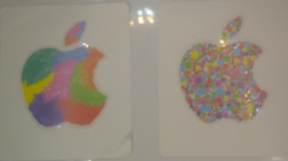Lot of 2 Genuine Apple Logo Stickers Different Patterns Used Gift Cards Decals