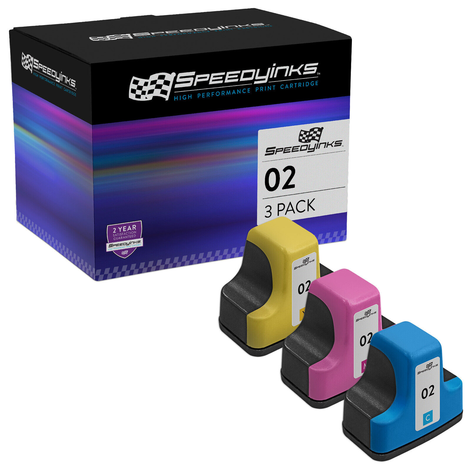 SPEEDYINKS 3PK Replacement HP 02 Ink PhotoSmart C5180 C6180 C6280 C7250 C8180