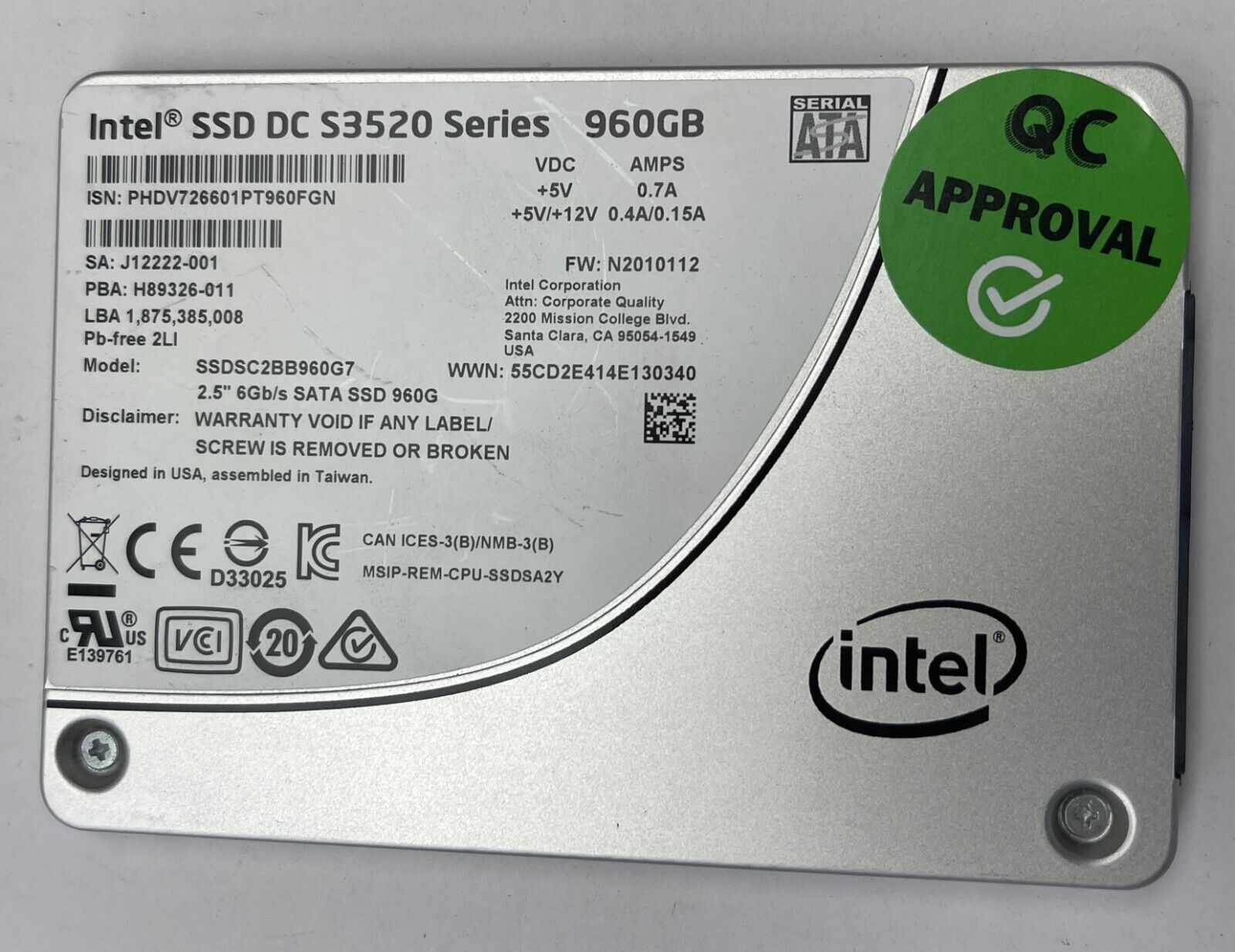 Intel SSD DC S3520 Series 960 GB 2.5