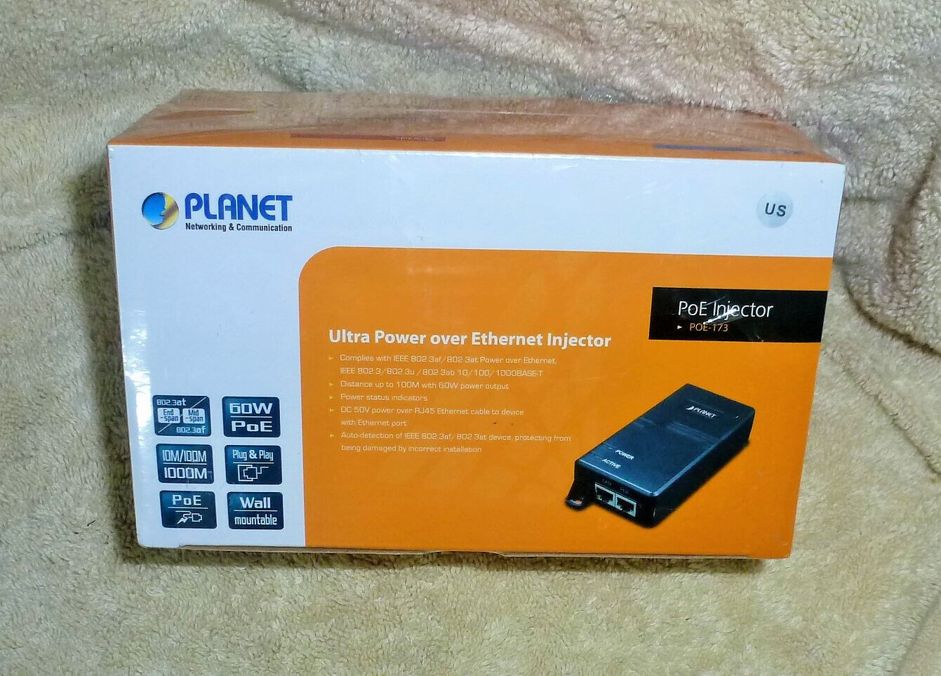 Planet POE Injector POE-173 Ultra Power Over Ethernet Plug & Play Device