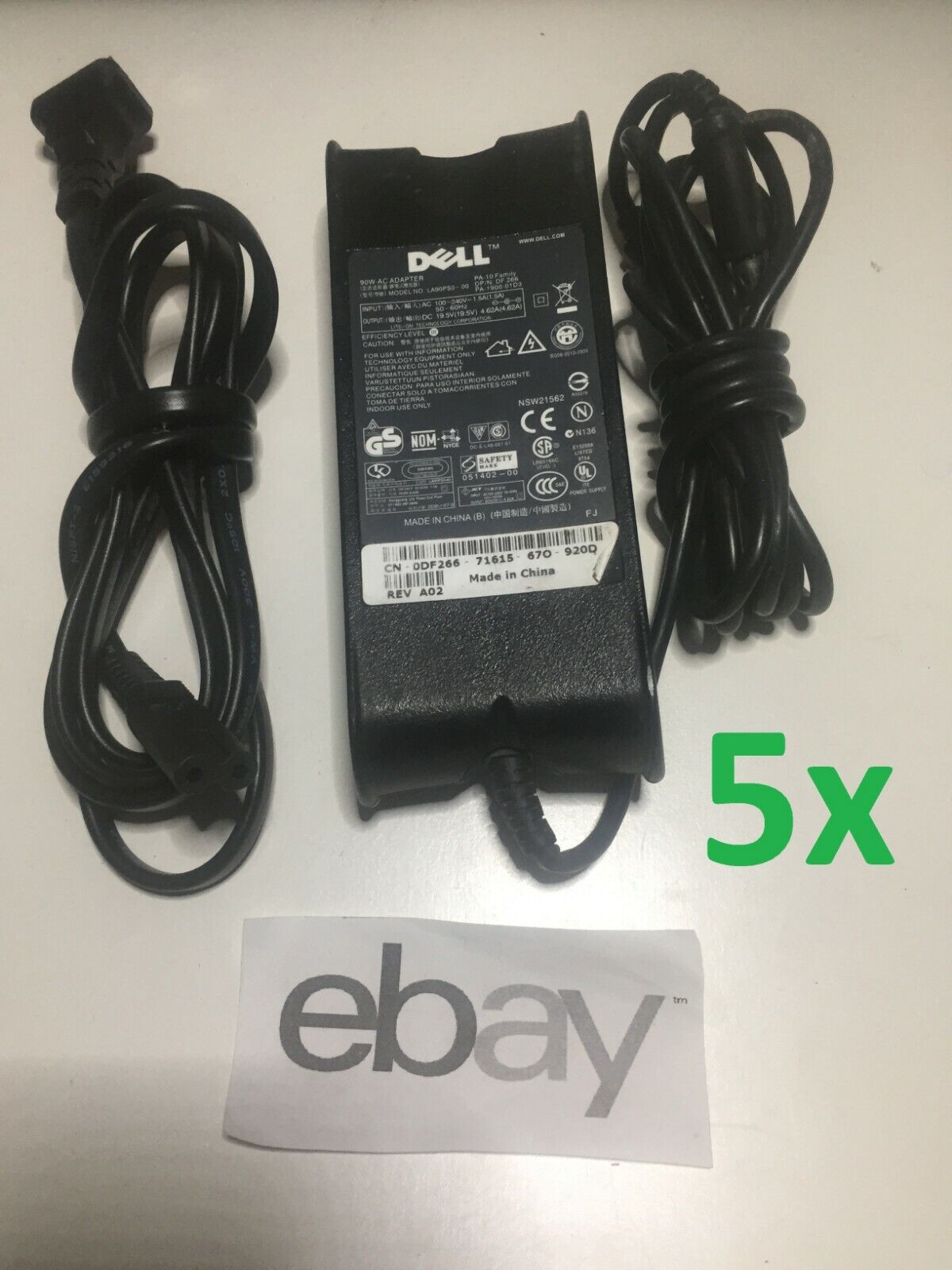 Lot of 5 Genuine Dell PA-10 90W 19.5V 4.62A AC Power Adapter Chargers 