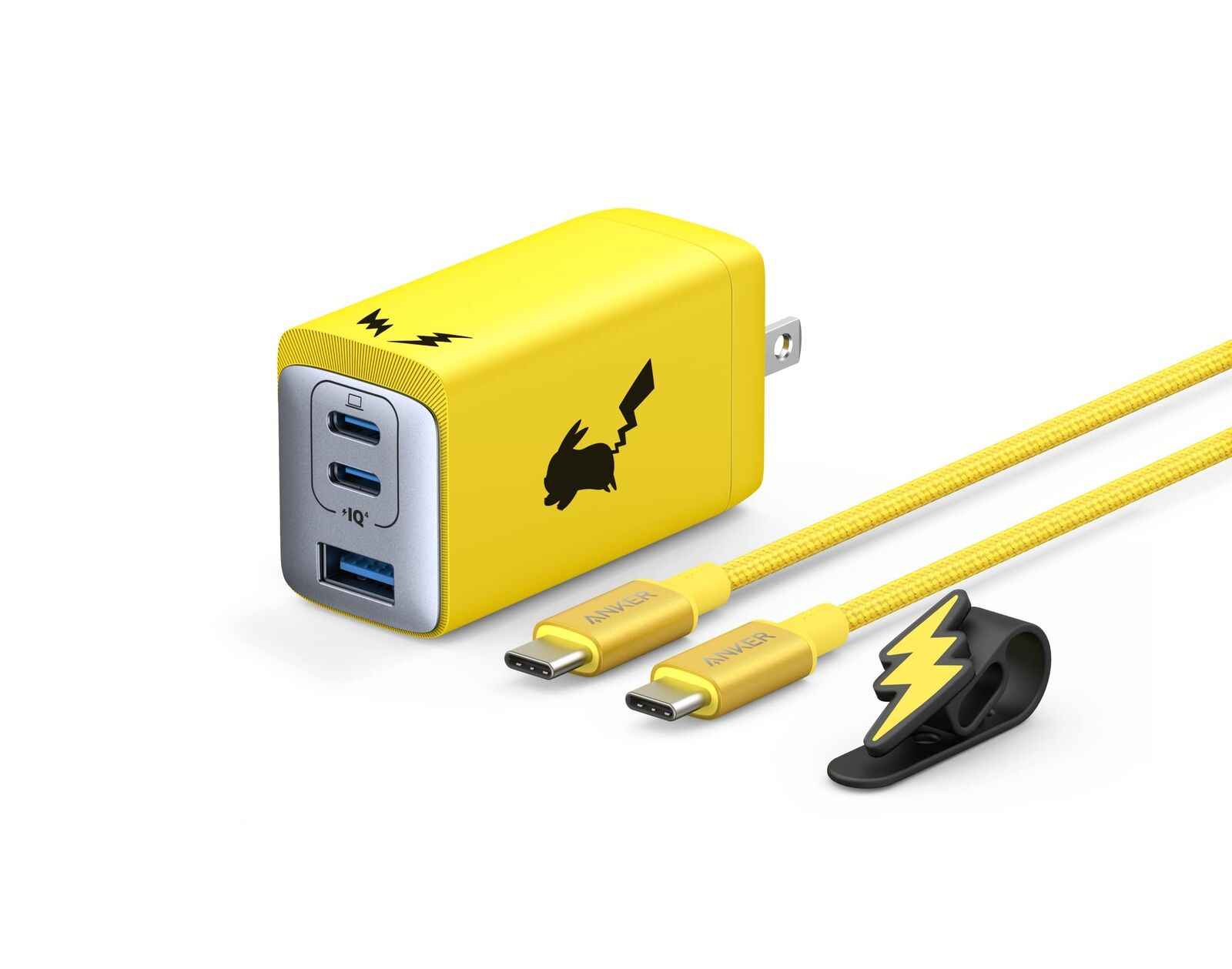 Anker USB Rapid Charger 65W Pikachu Model USB PD Charger USB-A USB-C 3 Ports New