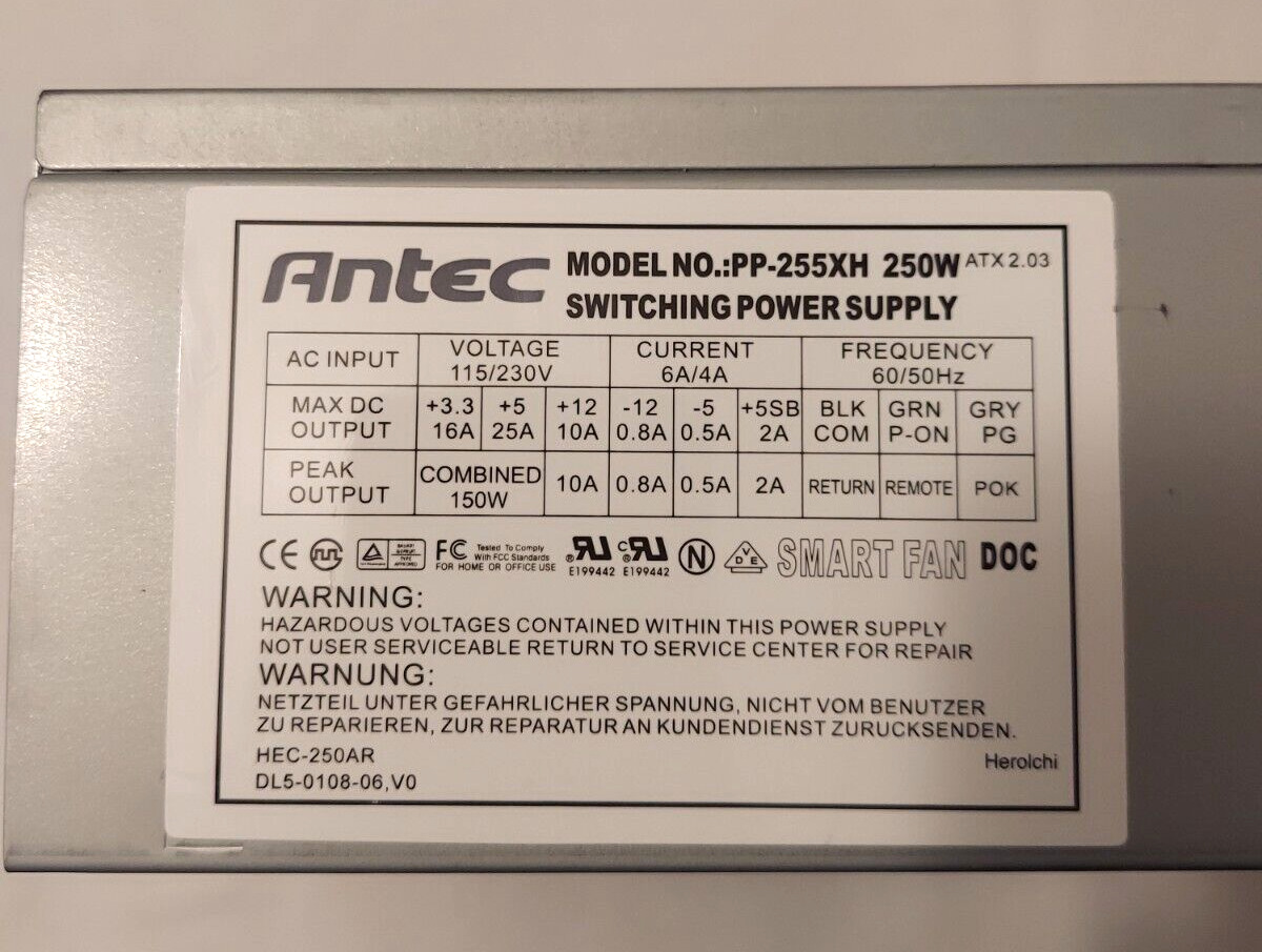 2000's Antec Switching Power Supply 250W Model PP-255XH