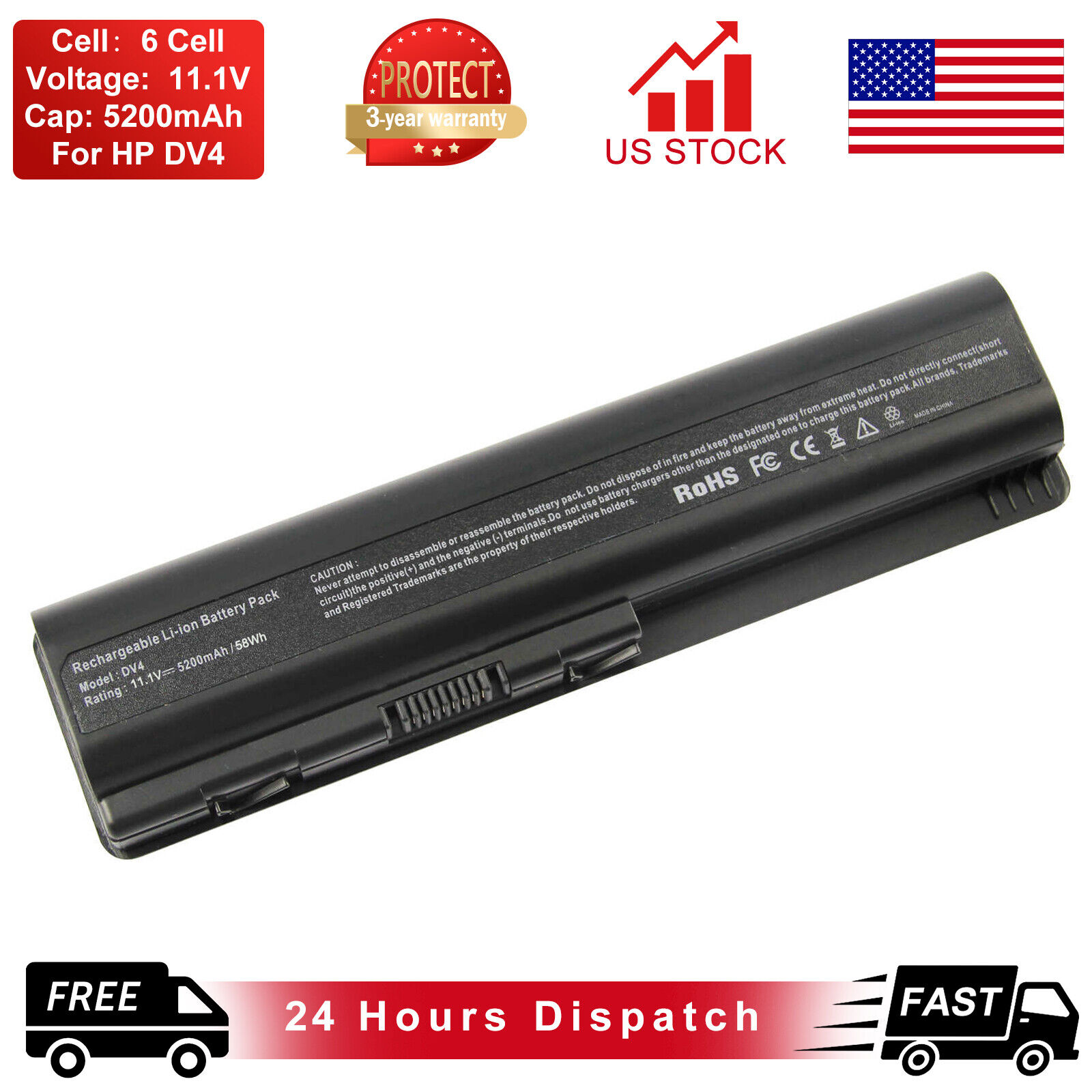 Spare Battery 6cell For 484170-001 for HP Pavilion DV4 DV5 DV6 Laptop us