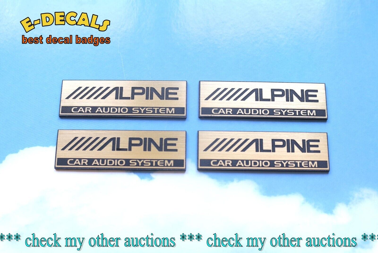 4 x Alpine Decal 16 Badge Sticker Logo gld/blk colour dj turntable car speakers