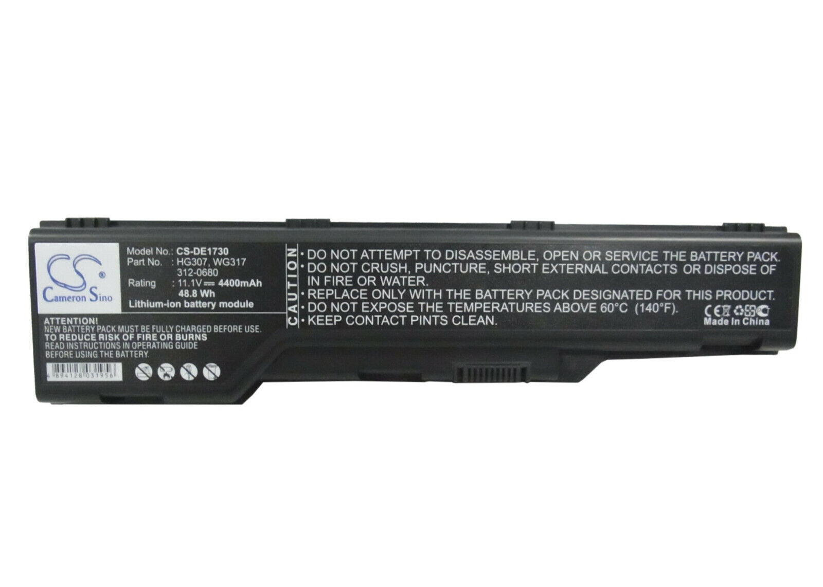 Battery for DELL XPS 1730, XPS M1730 P/N: 312-0680, HG307, WG317