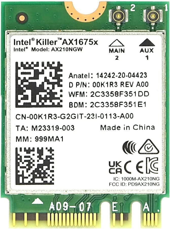 Intel Killer 6E AX1675x 1675 x Tri Band AX210 M.2 2230 BT 5.2 WiFi Card gaming