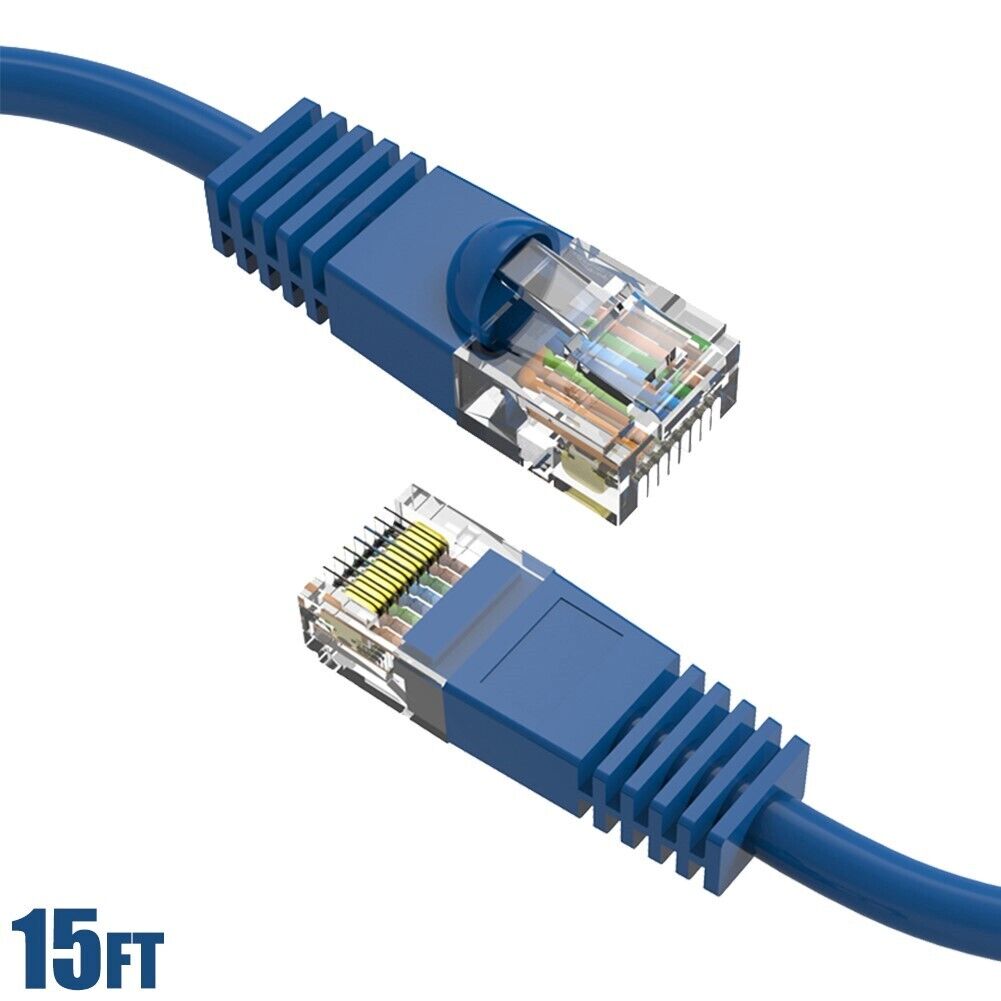 15FT Cat5E RJ45 Ethernet LAN Network UTP Snagless Patch Cable Pure Copper Blue