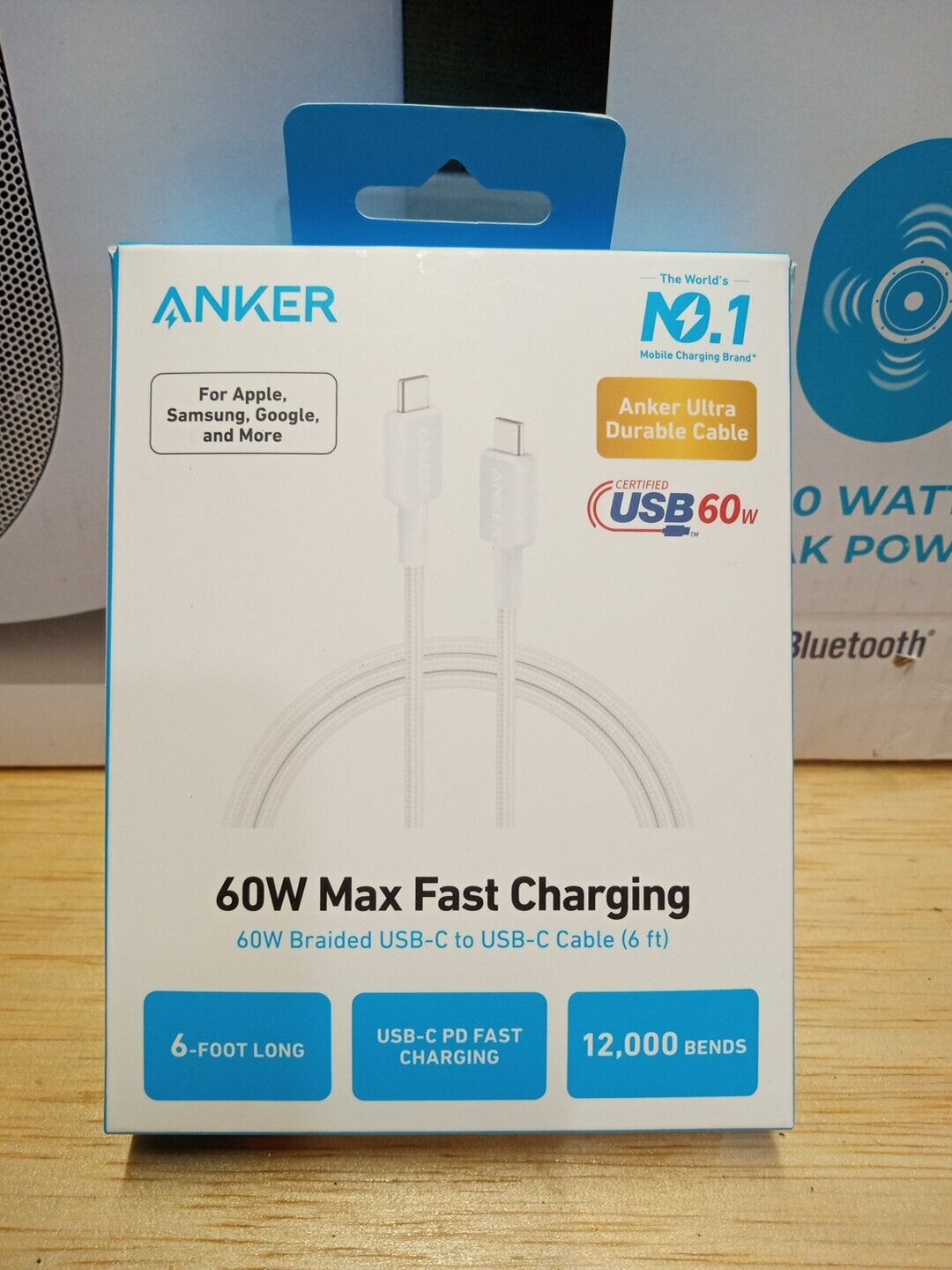 Anker Fast Charge 60W 6ft Braided Type C To C For iPhone Samsung Google And More