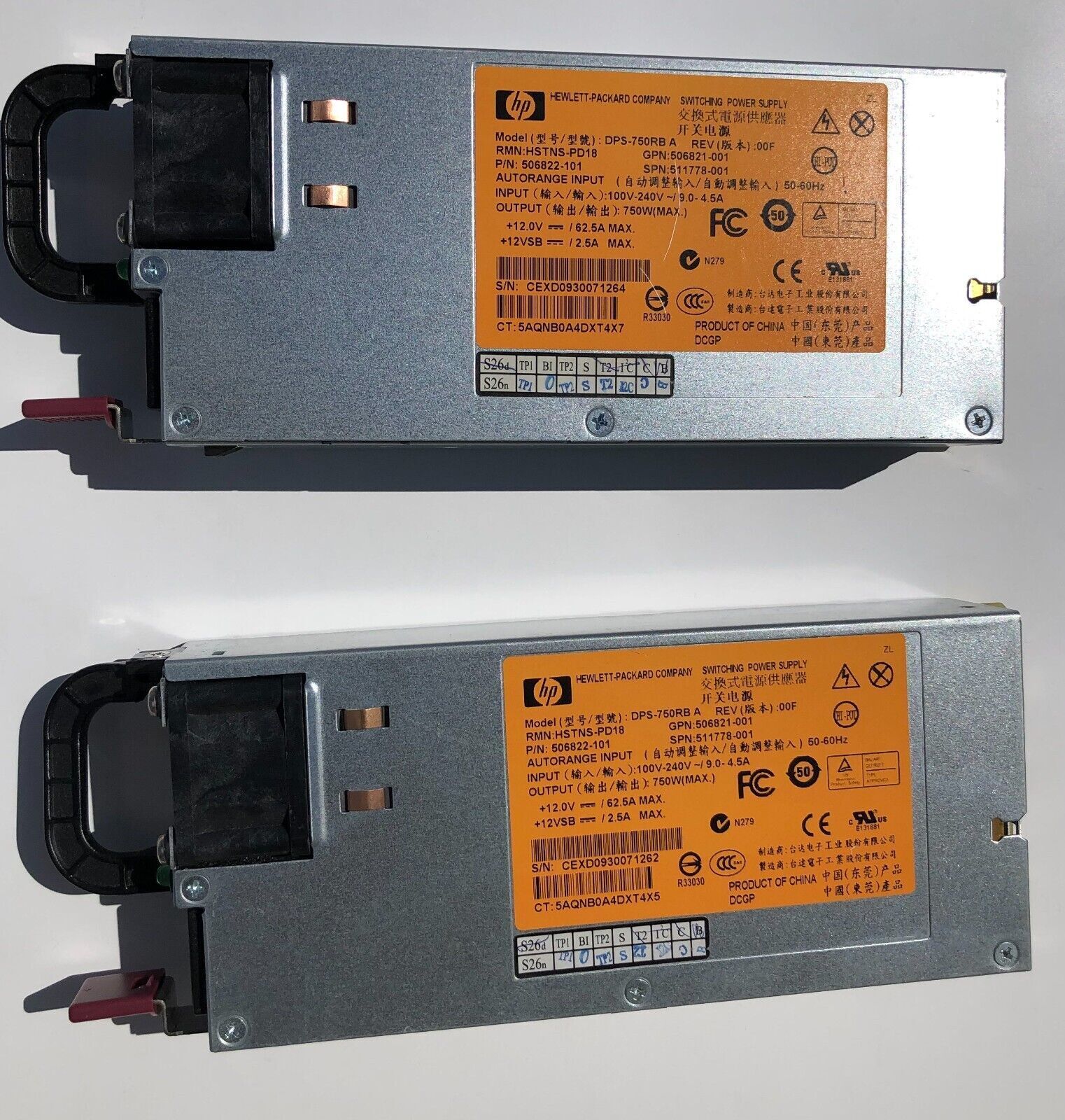 HP 750W Server Power Supply  HSTNS-PD18 506821-001 DPS-750RBA Lot of 2