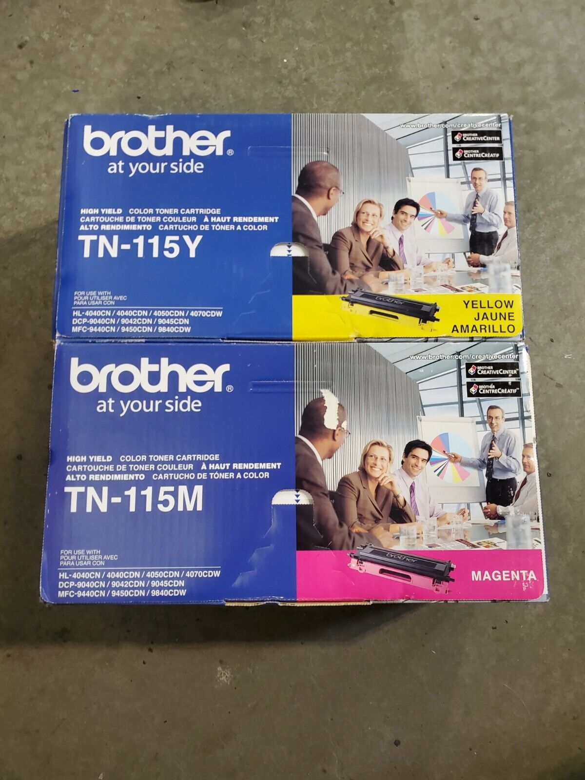 Lot of 2 Brother TN-115Y, TN-115M, Color Laser Toner Cartridge Genuine #69
