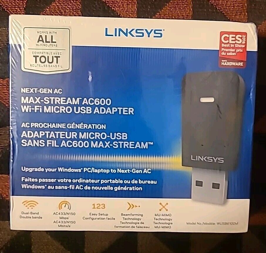 Linksys Max-Stream AC600 WiFi Micro USB Adapter WUSB6100M Dual Band Beamforming