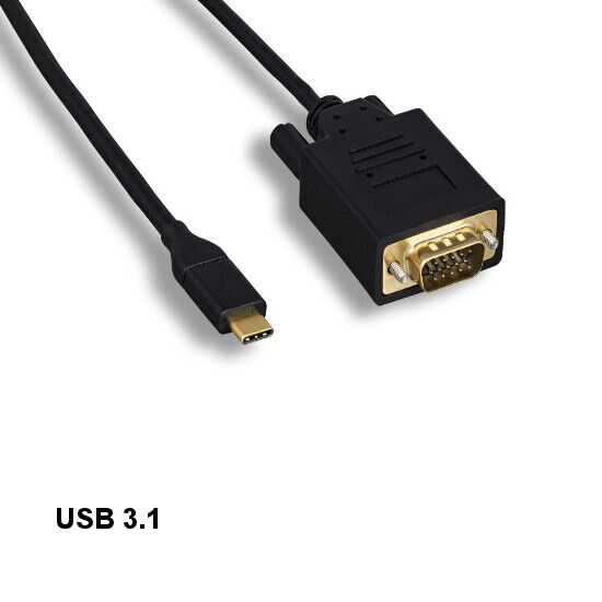 10PCS 6' USB 3.1 Type C to VGA HD15 Cable 1920x1200 for PC Smartphone TV Laptop