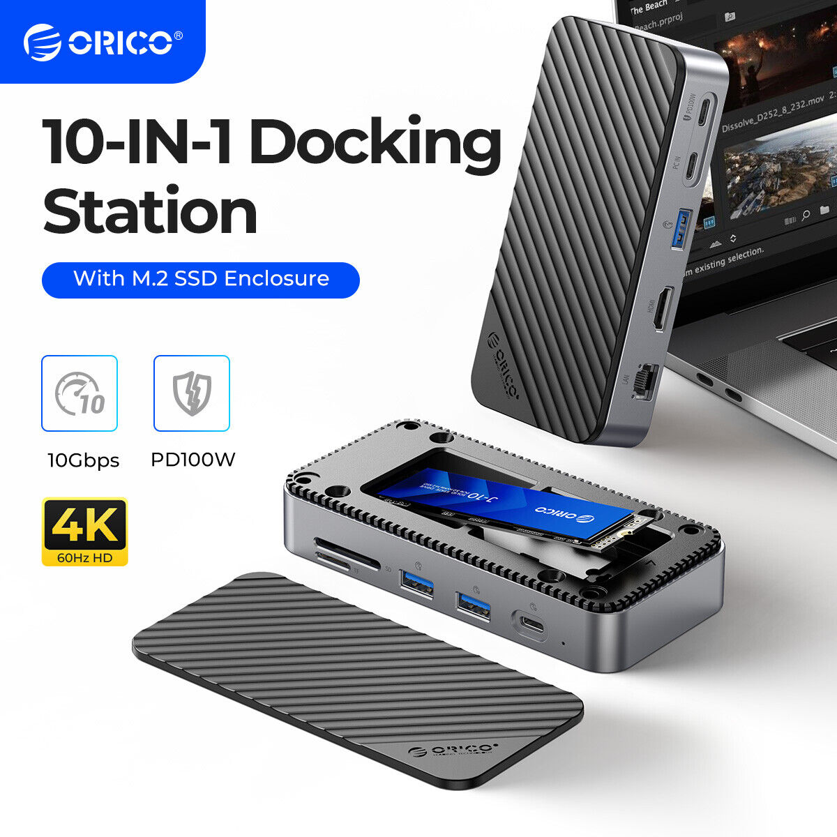 ORICO Docking Station 10 in 1 USB-C HUB 10 Gbps USB 3.2 Gen2 M.2 NVMe/SATA SSD