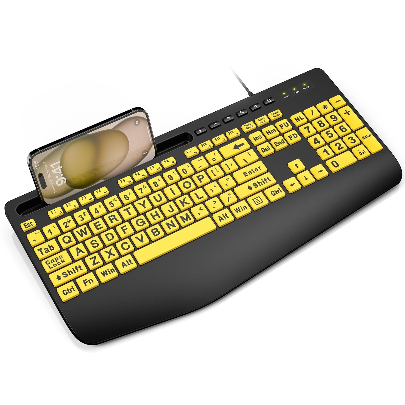 SABLUTE Large Print Keyboard Wired Computer Keyboards with Wrist Rest, Holder...