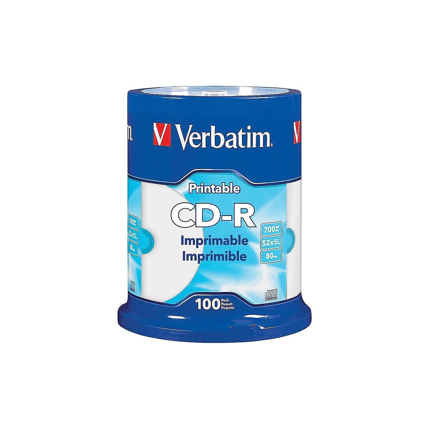 Verbatim 98493 52x CD-R White Inkjet Printable Hub Printable 100/Pack 1674156