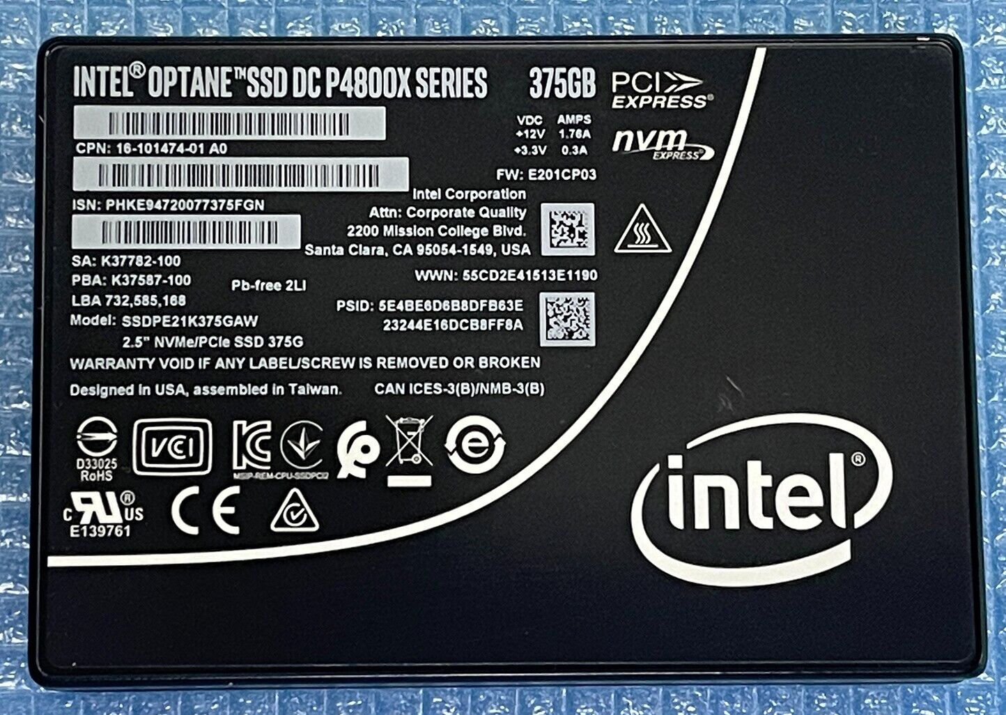 Intel Optane SSD DC P4800X SSDPE21K375GAW Intel 375GB Nvme PCIe U.2 SSD Zero Hrs