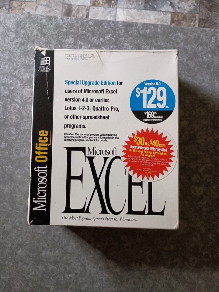 MICROSOFT EXCEL 5.0 1993 VERSION, 3.5 DISKS (9) BOX HAS WEAR, BOOKS LOOK UNUSED