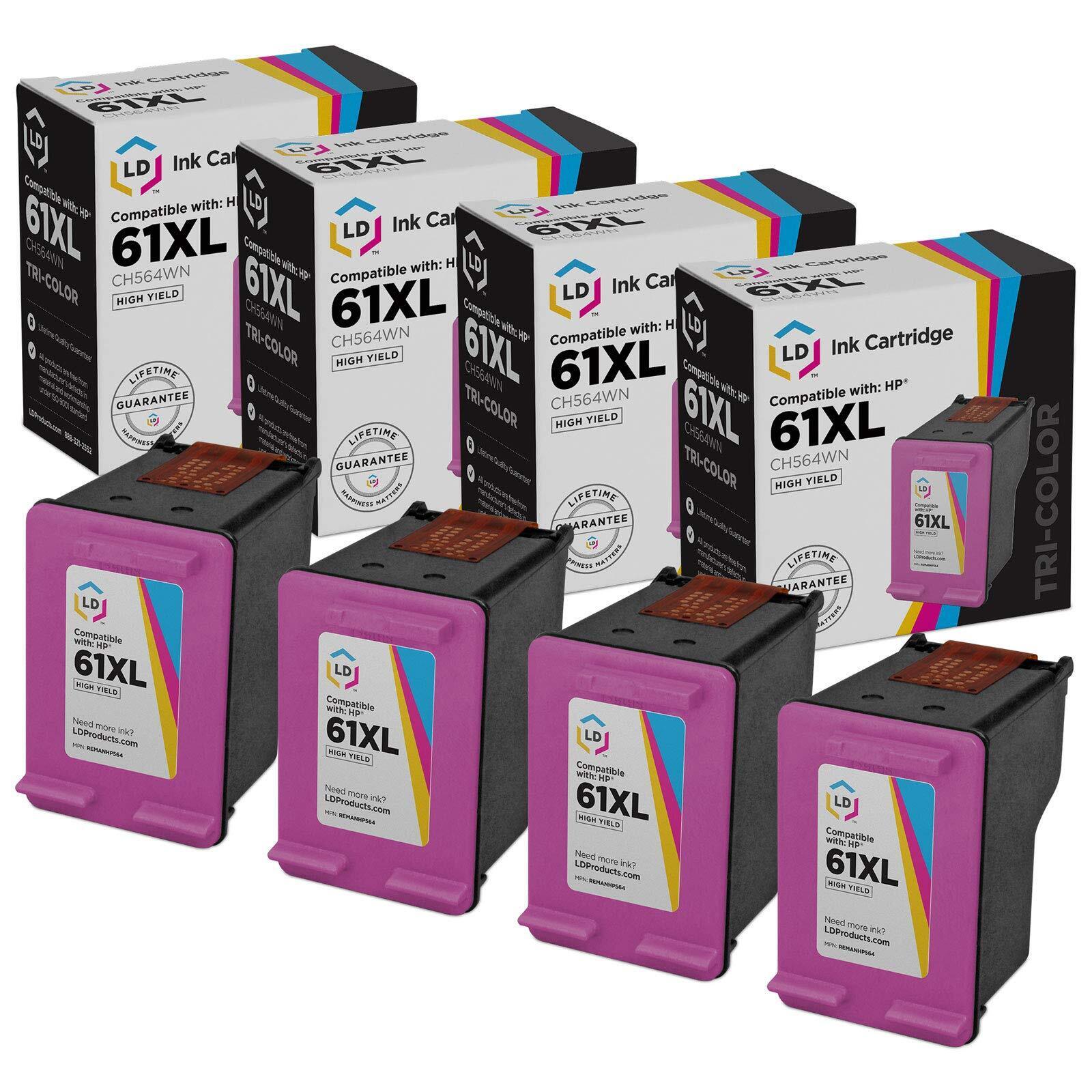 LD Reman Replacement Ink Cartridges for HP CH564WN (HP 61XL) HY Color 4pk