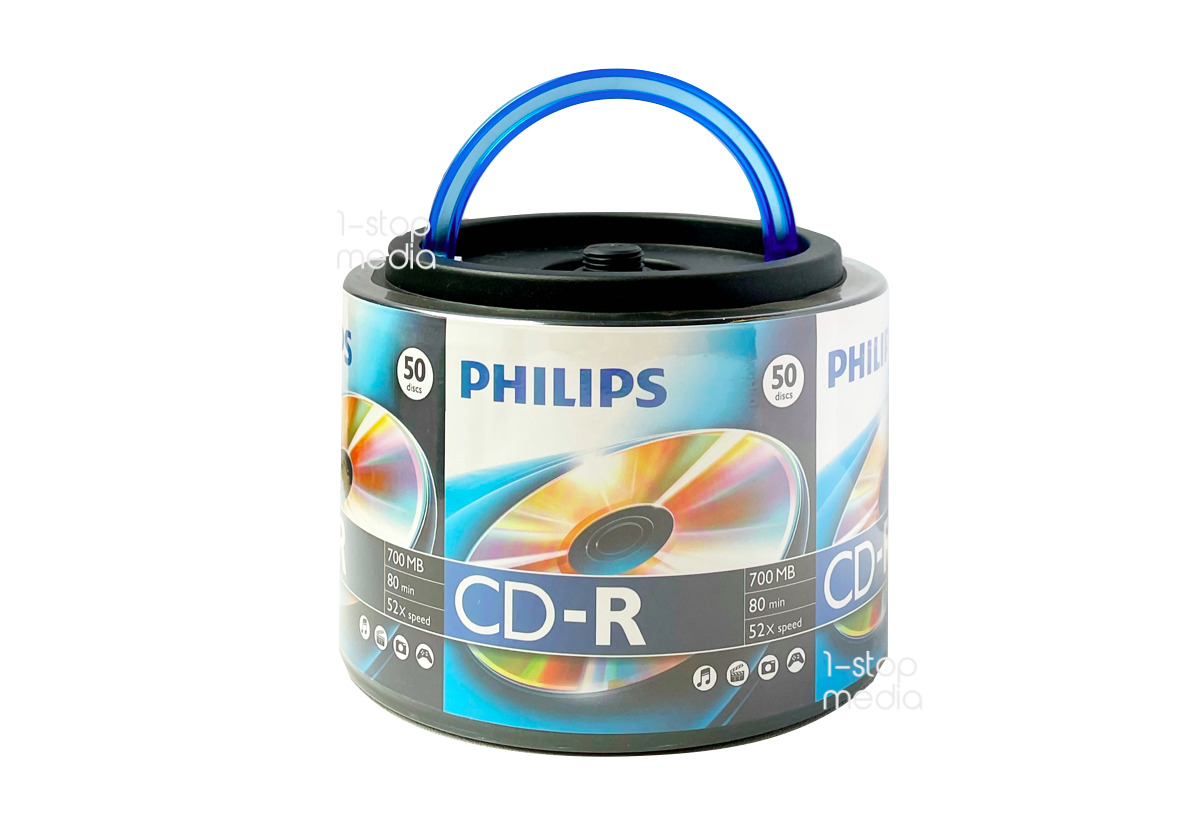50 PHILIPS CD-R Logo Brand Discs 700MB 52x 80 mins in Eco-Spindle Tote CR7D5NH50