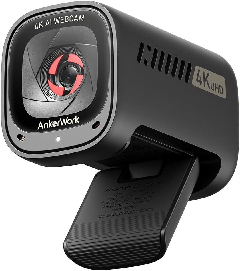 AnkerWork C310 Webcam 4K Camera with Cover AI Auto Focus AI Noise Canceling Mic