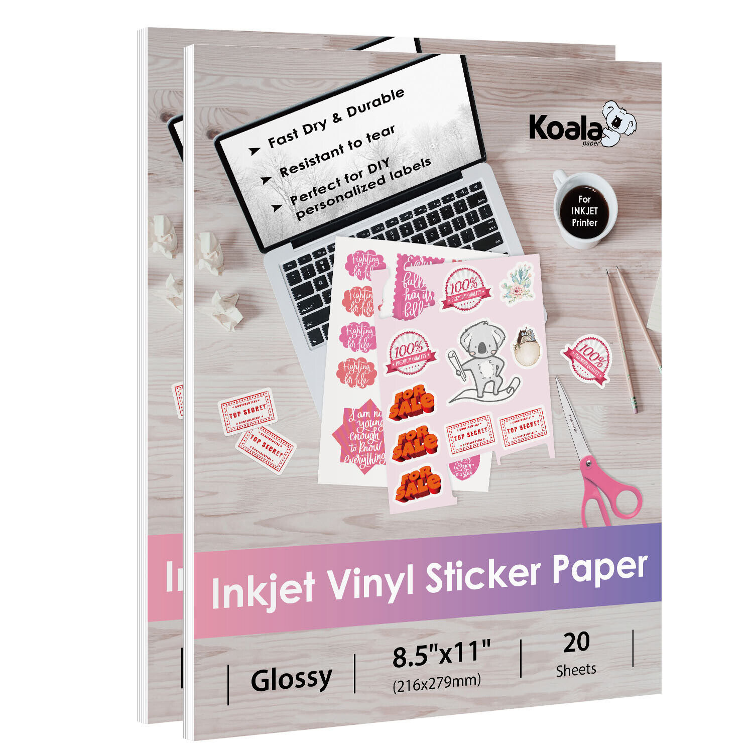 40 Full Sheets Printable Vinyl Sticker Paper Waterproof Glossy Inkjet Printer