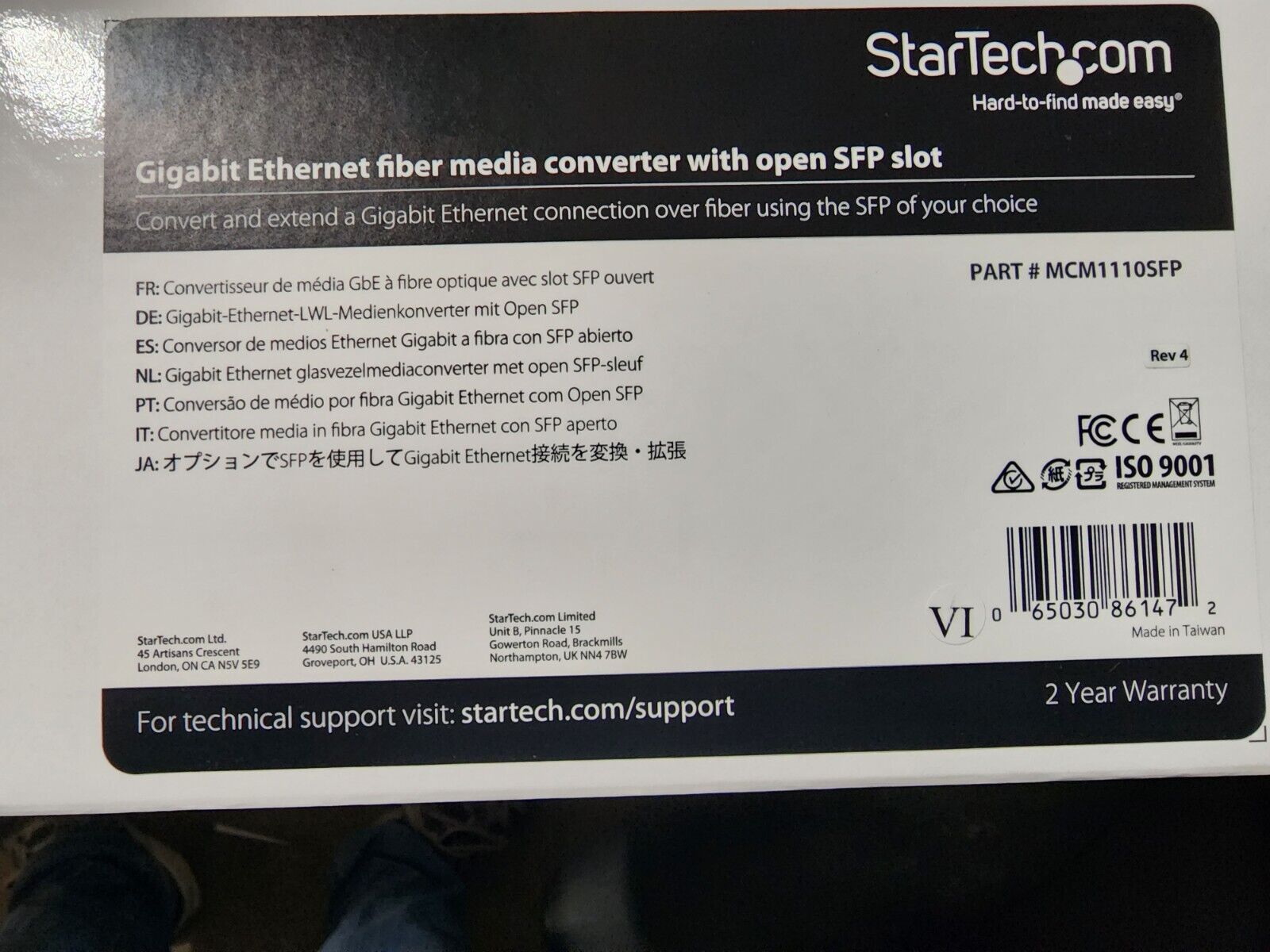 StarTech MCM1110SFP Gigabit Ethernet Fiber Media Converter W/ Open SFP Slot