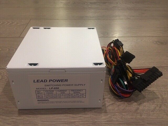 Brand New Lead Power WHITE 650w MAX ATX Power Supply 12cm-Fan 20+4Pin SATA PCIe