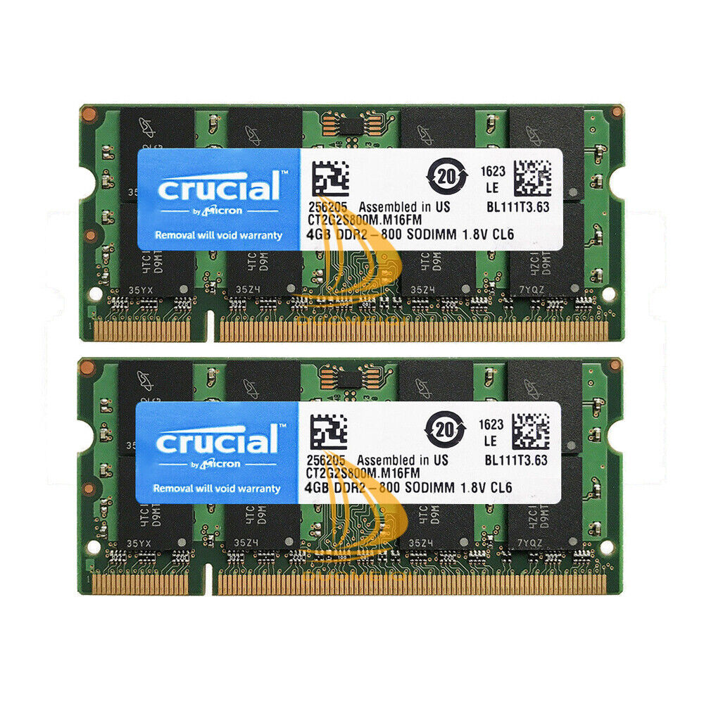 Crucial 8GB4GB2GB 2RX8 PC2-6400 DDR2-800MHz DDR2 200pin SODIMM Laptop Memory lot