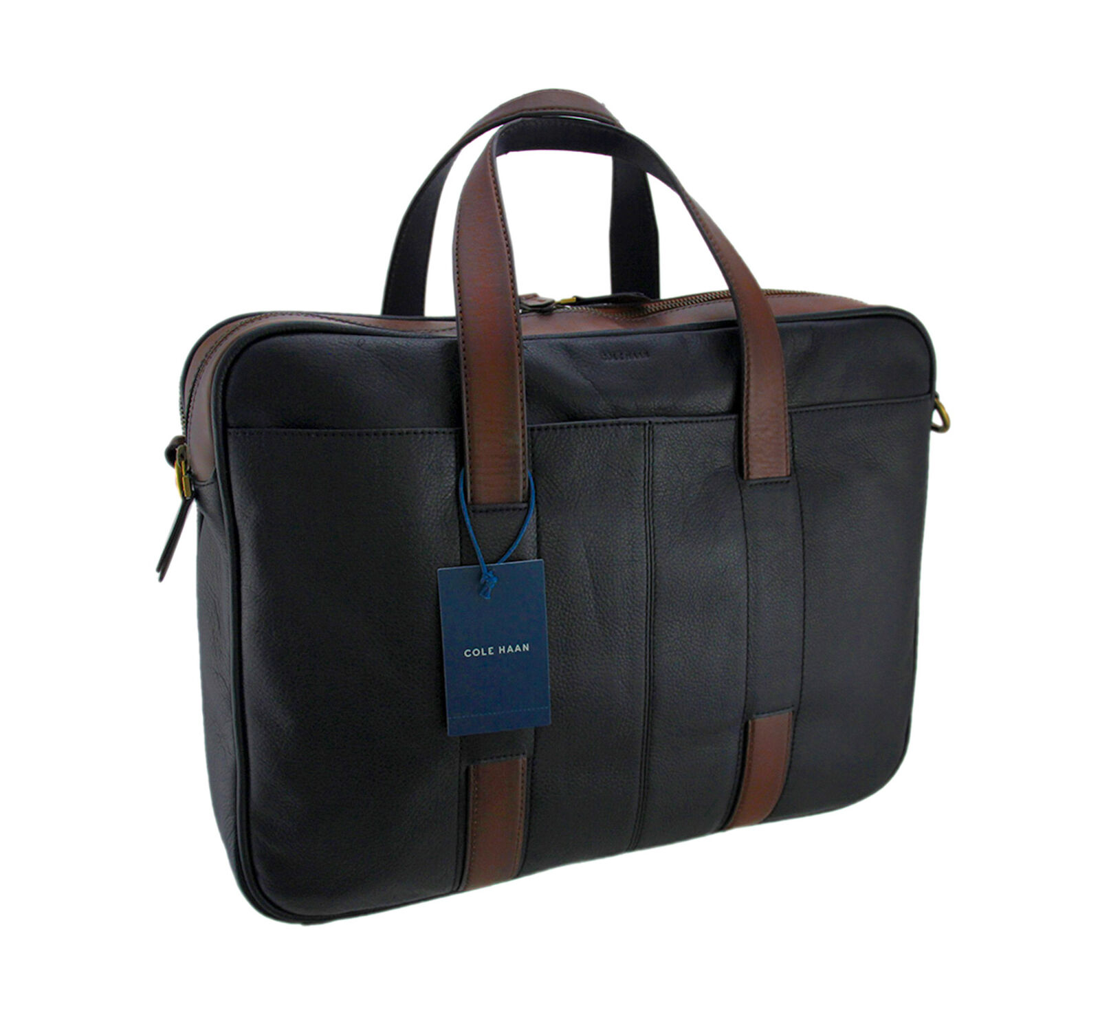 Cole Haan Buchannon Mens Designer Genuine Brown Leather Black Business Briefcase