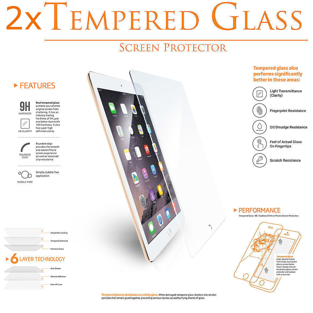 2x Premium 9H iPad Mini Air or Pro Tempered Glass Screen Film Protector
