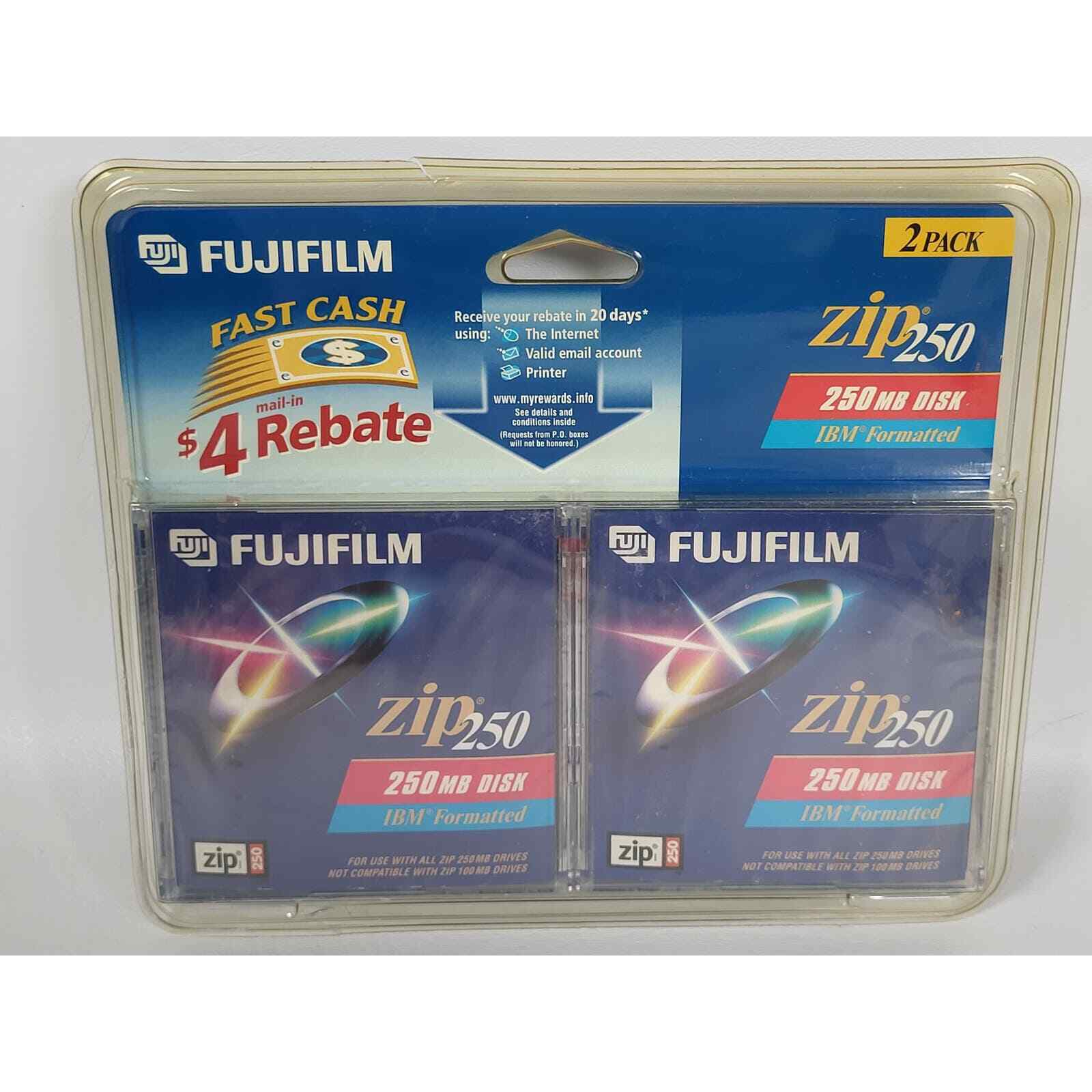 Fuji 2 Pack Zip Disks 250MB IBM Formatted For ZIp 250 Drives Only New Old Stock