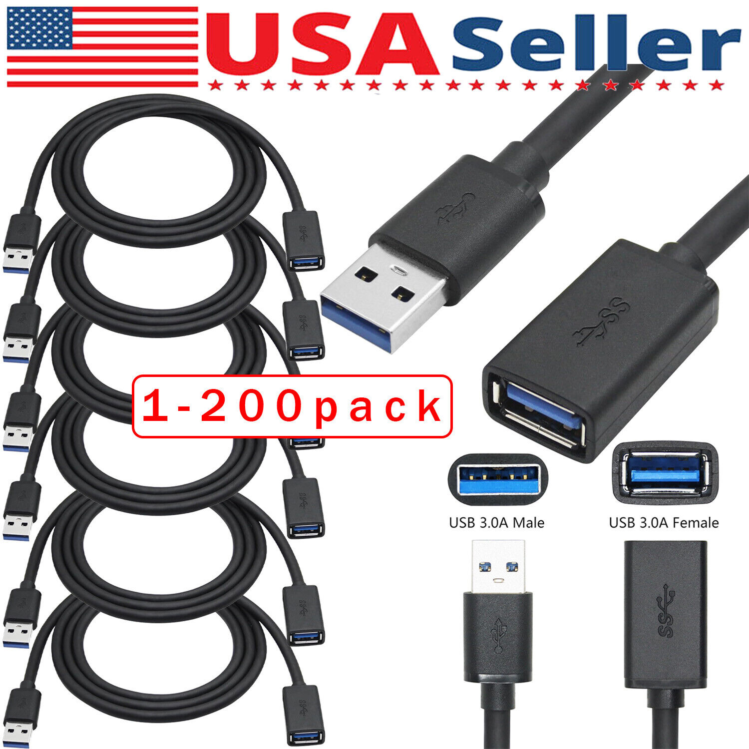 USB3.0 Extension Cable High Speed Extender Cord Adapter TypeA Male to Female Lot