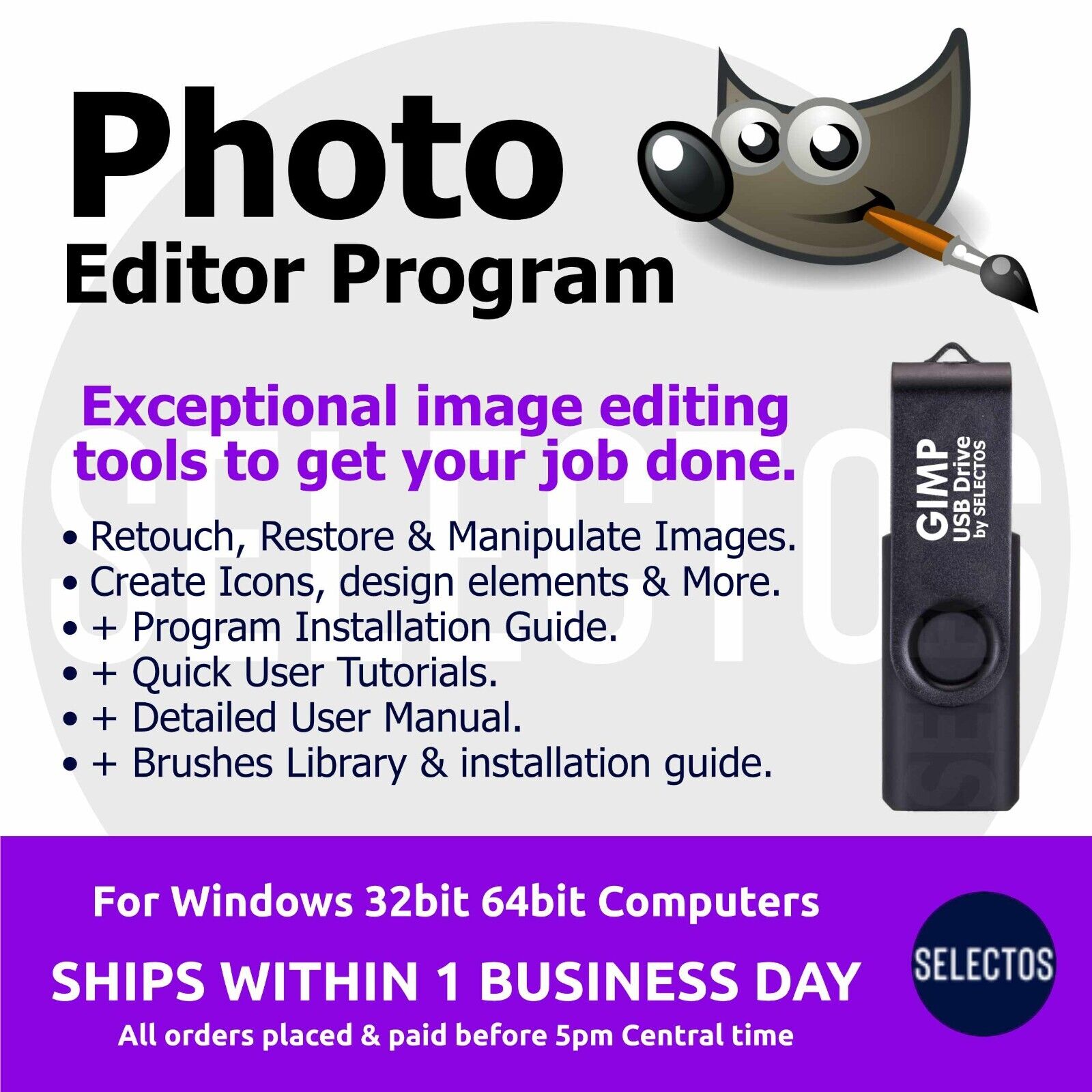 PHOTO Editing Windows Program GIMP Latest  Retouch Restore Photos BONUS Brushes