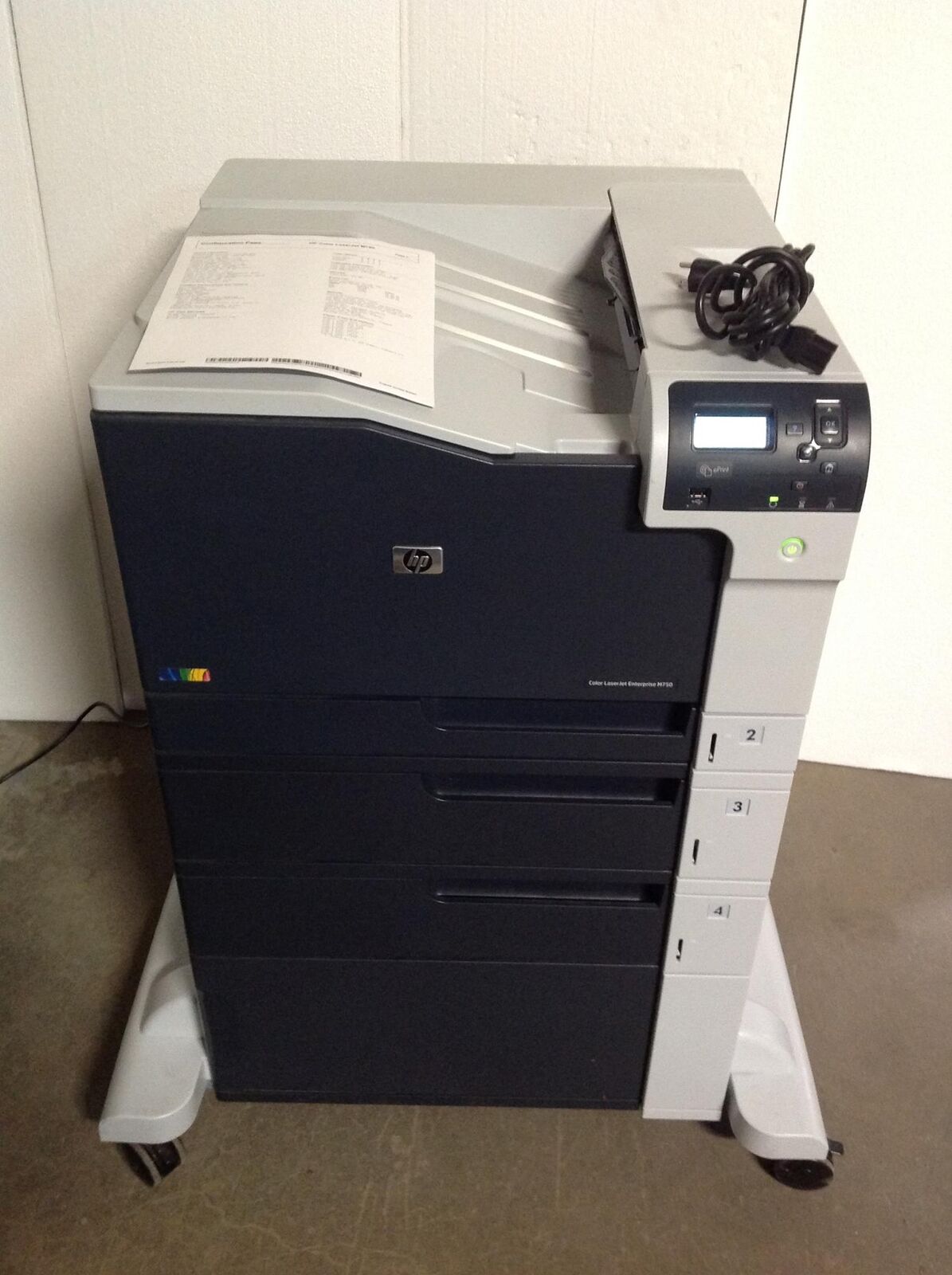 HP Laserjet Enterprise M750 Color Laser Printer w/CE725A 3x500 Sheet Feeder