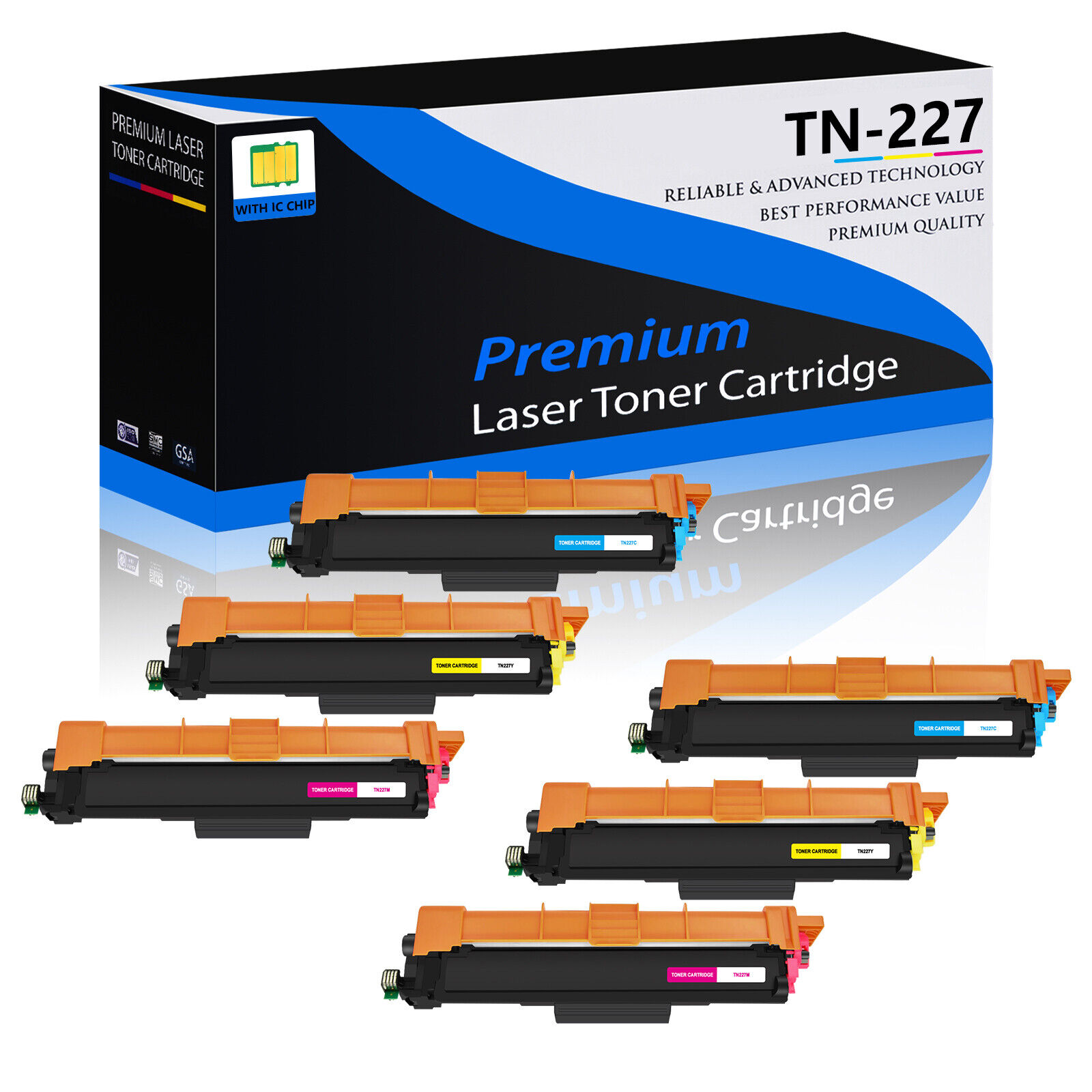 6 PK TN227 CMY Color Toner Cartridges for Brother HL-L3210CW MFC L3710CW Printer