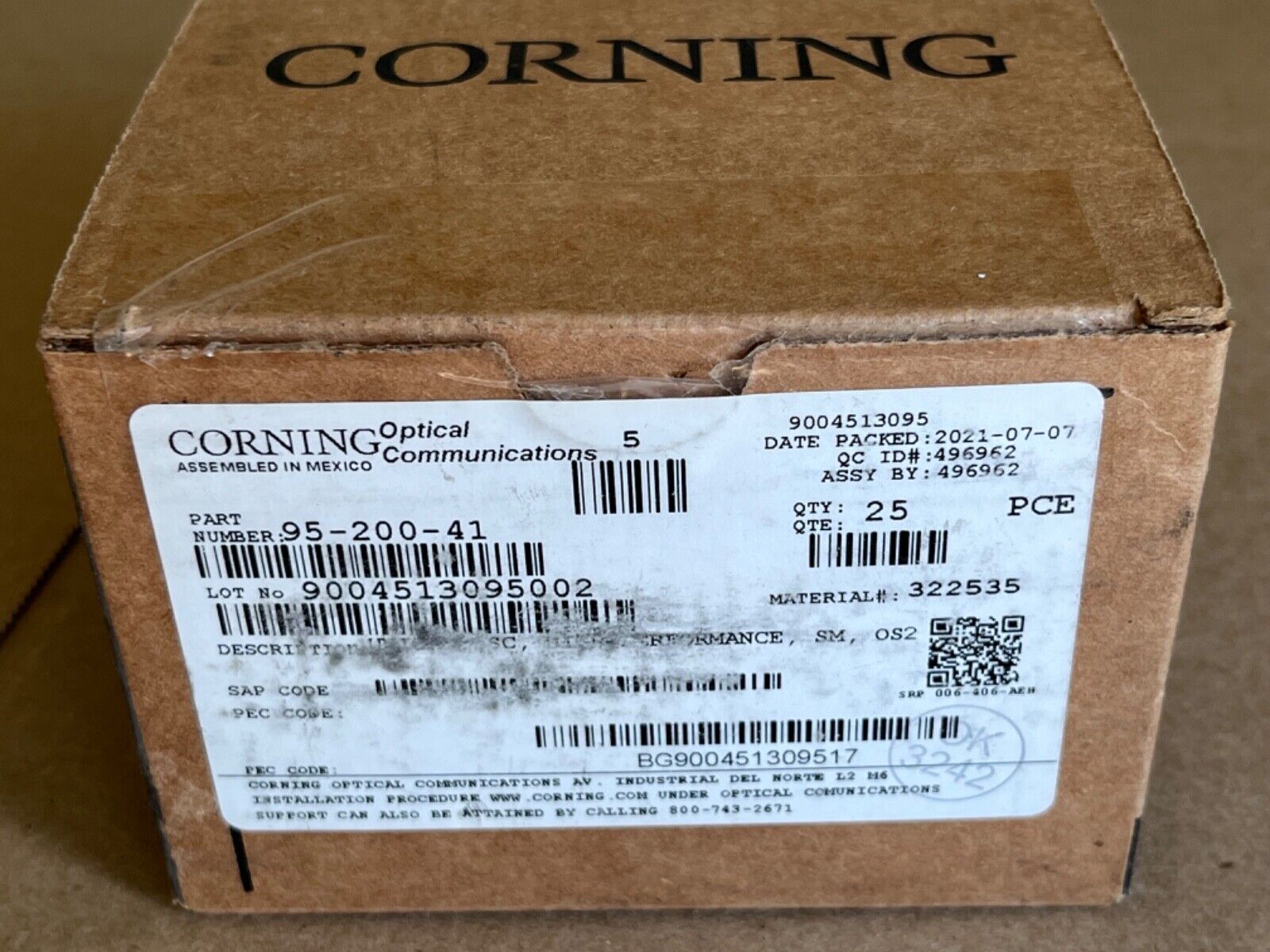 Corning Unicam SC SM Pretium Fiber Optic Connector 95-200-41 (Box of 25)~TNT