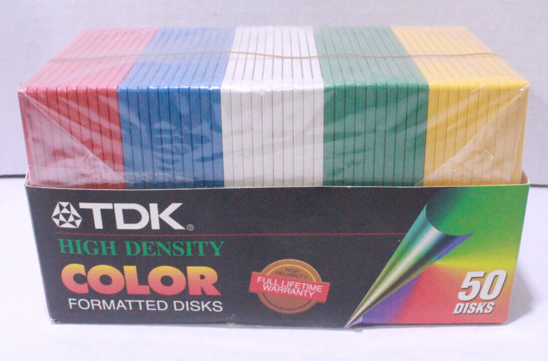 TDK MF-2HD High Density 3.5 IBM Formatted Color Disks Floppy NEW Sealed 50 Pack