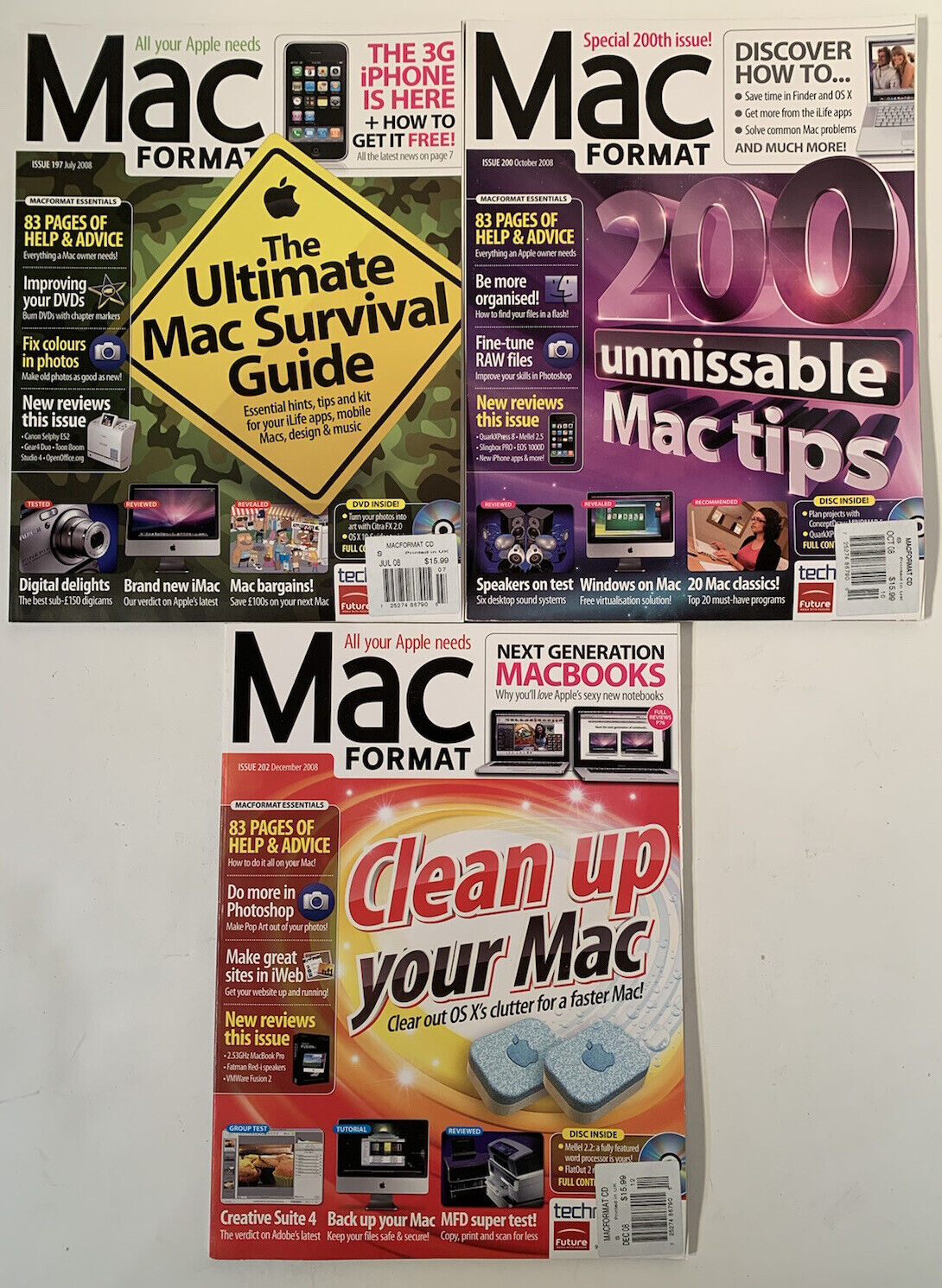 MAC FORMAT Magazines 2008 (July, Oct, Dec) Mac User Mac Home Apple - NO DVDs