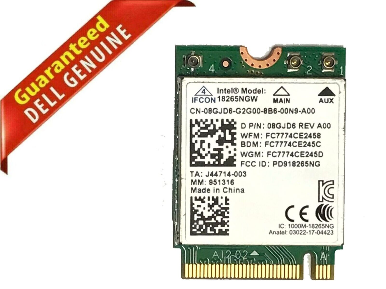 Dell Latitude 5580 7480 Intel Wireless-AC Card 18265NGW NGFF Bluetooth A00 8GJD6