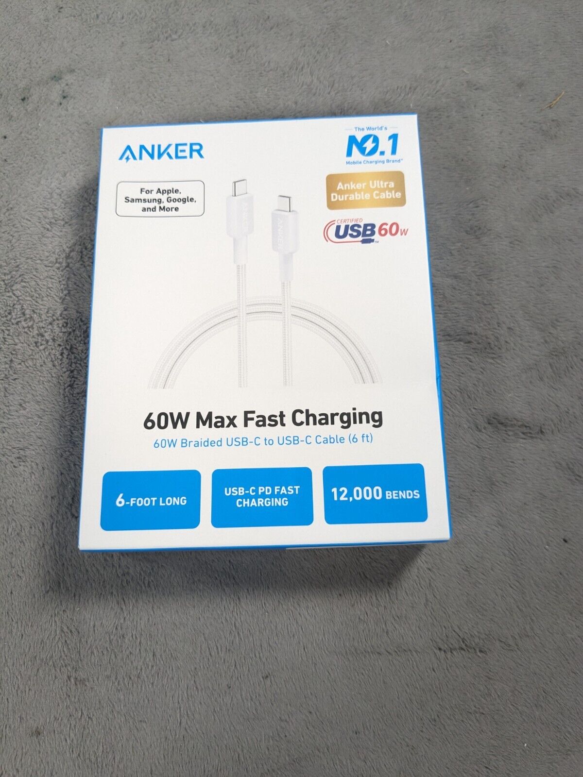 Anker 6ft 60W Max Fast Charging Braided USB-C to USB-C