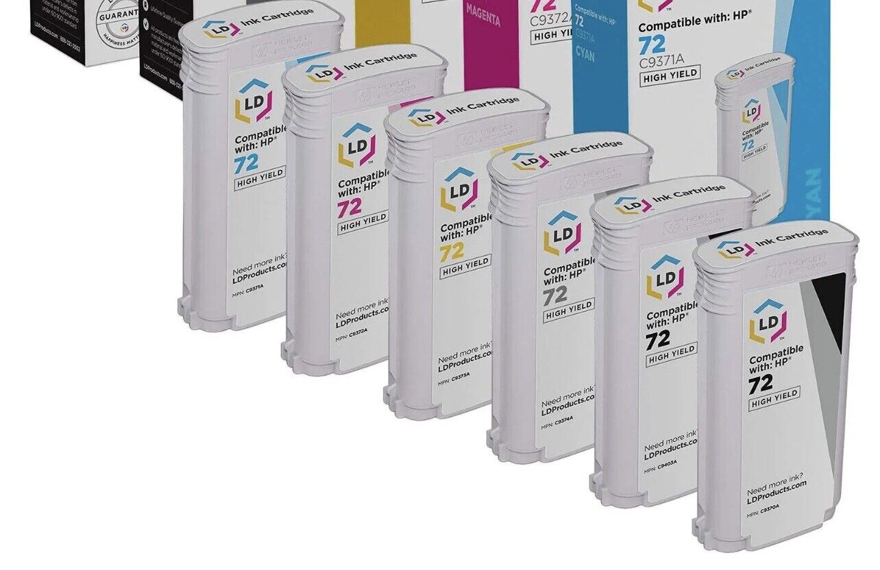 KIT LD 6PK Replacements HP 72 Ink Cartridges HY PB Cyan Magenta Yellow Gray MB