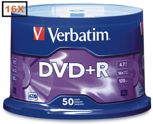 100-Pak VERBATIM 16X 4.7GB DVD+Rs, Verbatim Logo Top, Verbatim 95037, 2 x 50-Pak