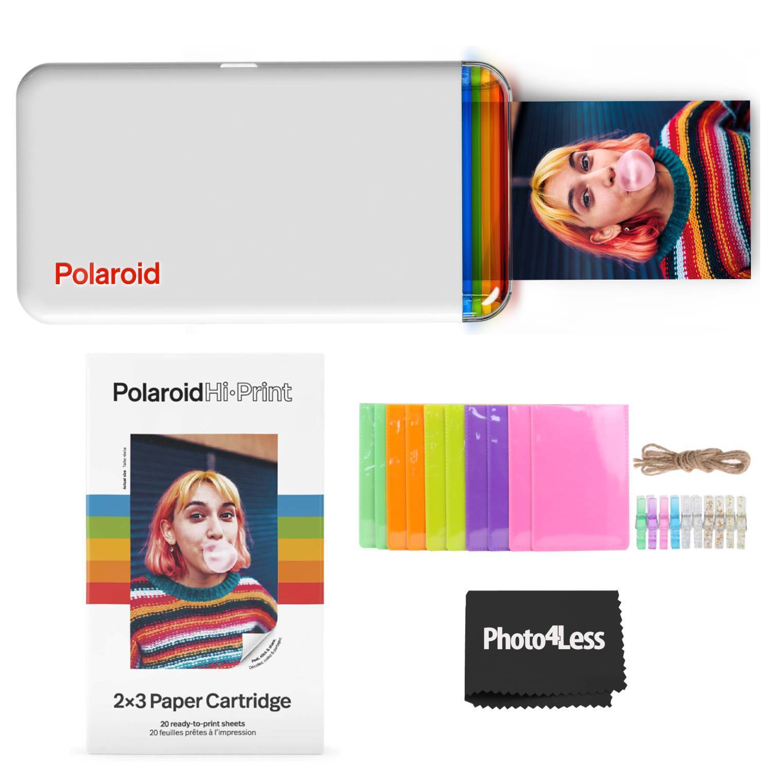 Polaroid Hi-Print 2x3 Photo Printer + Paper Cartridges, Qty 20 & Frames - Bundle