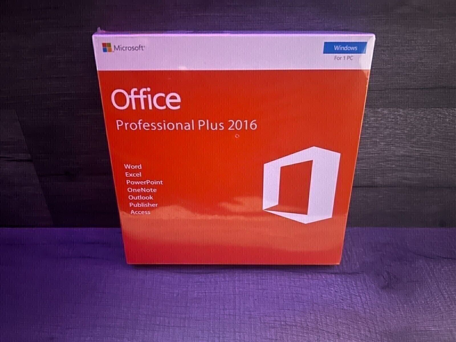 Microsoft Office Professional Plus 2016 - Lifetime - DVD - Retail Box - Sealed
