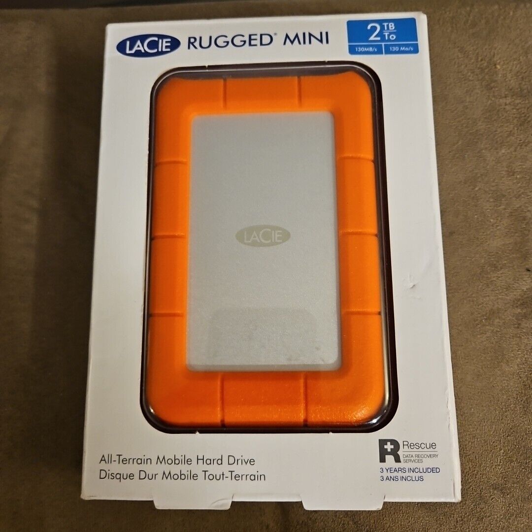 New Lacie Rugged Mini USB3 2TB Portable Hard Drive LAC9000298