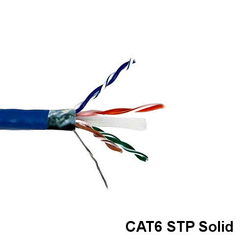 Kentek Blue 1000' CAT6 STP Solid Ethernet Bulk Cord 24AWG 550MHz Copper PVC RJ45