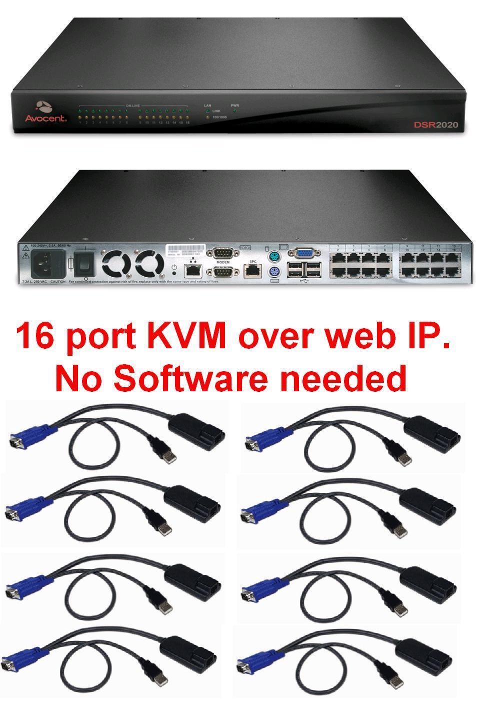 Avocent DSR2020 16 port KVM IP  Switch + 8 x DSRIQ-USB cable modules